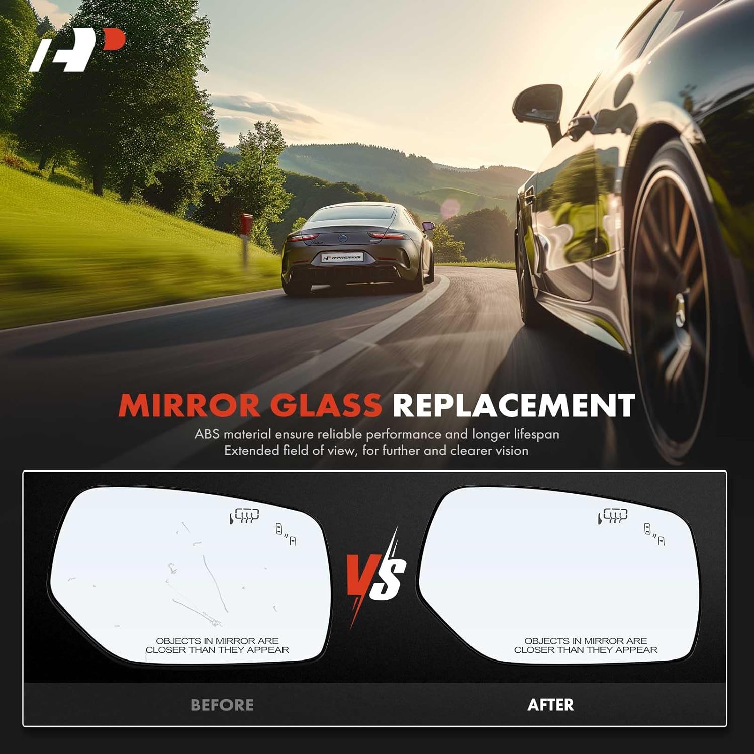 A-Premium Right Passenger Side Heated Mirror Glass with Backing Plate - Compatible with Subaru Outback Legacy 2015-2017, Crosstrek 2016-2017, WRX 2016-2021 - with Blind Spot Detection and Heated