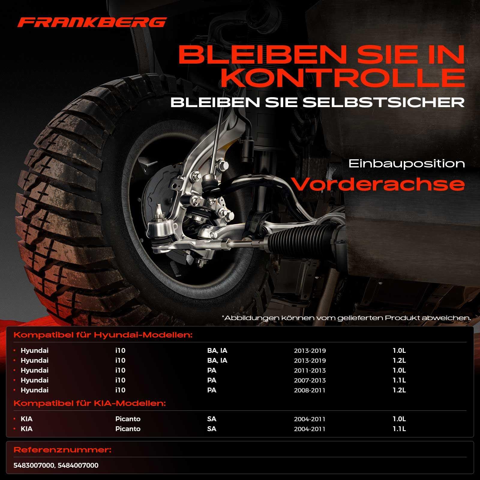 Frankberg 2x Koppelstange Vorne Links Rechts Kompatibel mit i10 PA 1.0L-1.2L 2007-2013 i10 BA IA 1.2L 1.0L 2013-2017 Picanto SA 1.1L 1.0L 2004-2011 Replace# 5484007000