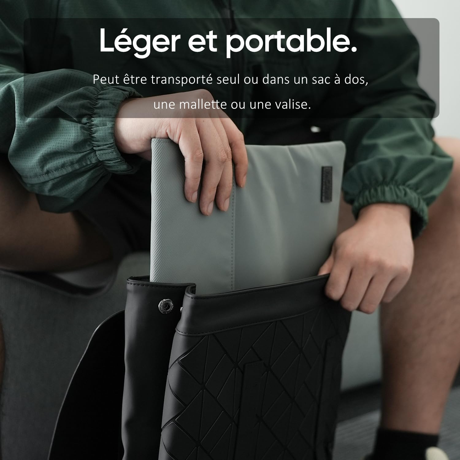 ARZOPA Sac d'ordinateur 16.1", Cuir PU, Matériau et Base imperméables, Doublure Douce, Fermeture par Bande Auto-agrippante, Rangement Enroulable, Facile à Transporter (Gris)