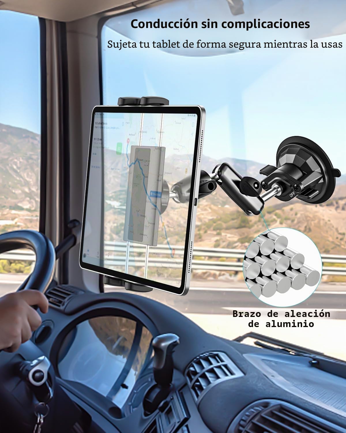Soporte Tablet Tractor, Soporte Tablet para Tractor Parabrisas [Potente Ventosa], 360° Ajustable Brazo Metálico Porta Ventosa Tractor para iPad Pro Air Mini, Galaxy Tab, iPhone, 4-13" Tableta