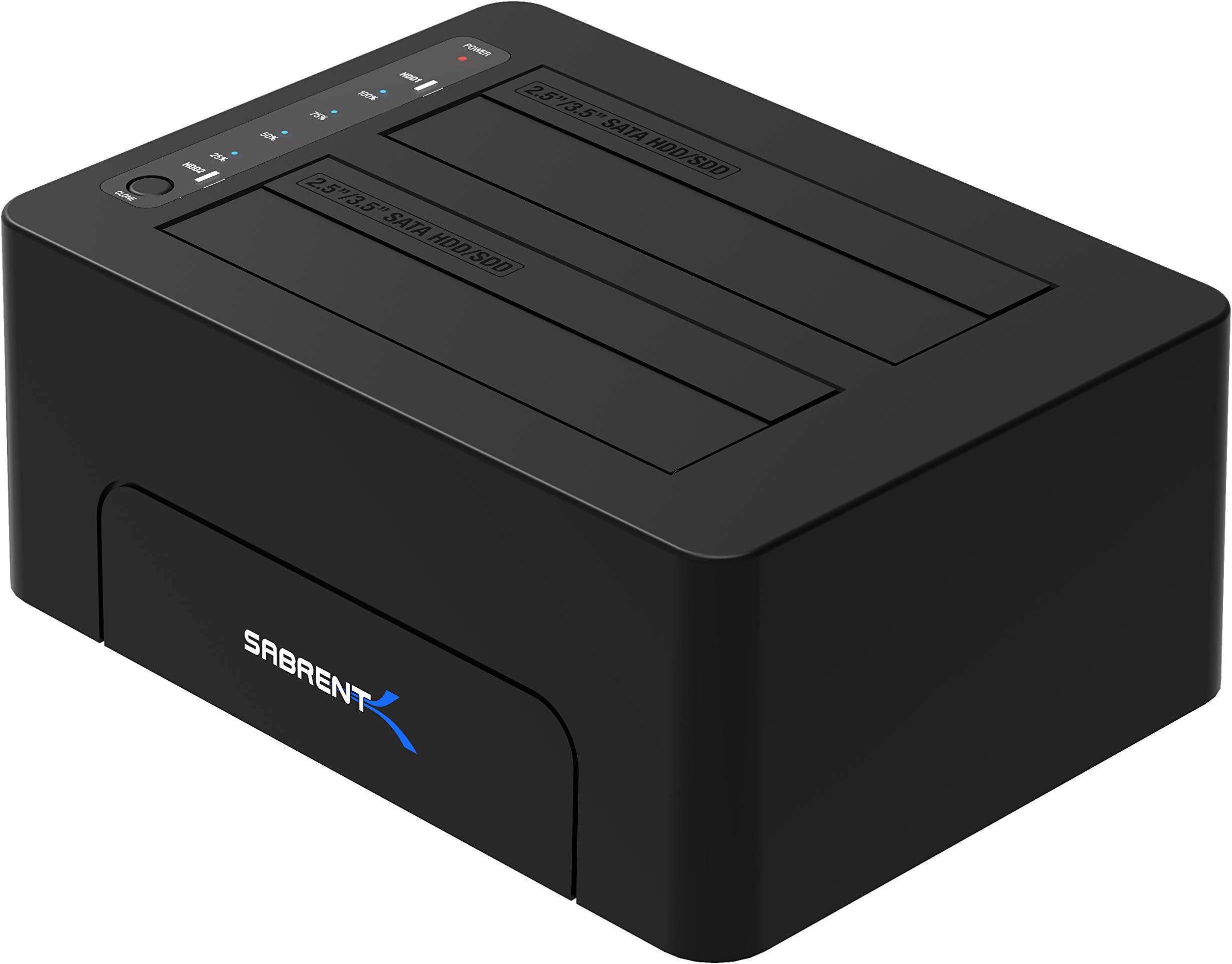 Sabrent USB 3.1 to SATA Dual Bay Hard Drive Docking Station for 2.5 or 3.5in HDD, SSD. Hard Drive Duplicator/Cloner Function [Includes Both Type C and Type A Cables, Supports 10TB+ Drives] (DS-UTC2)