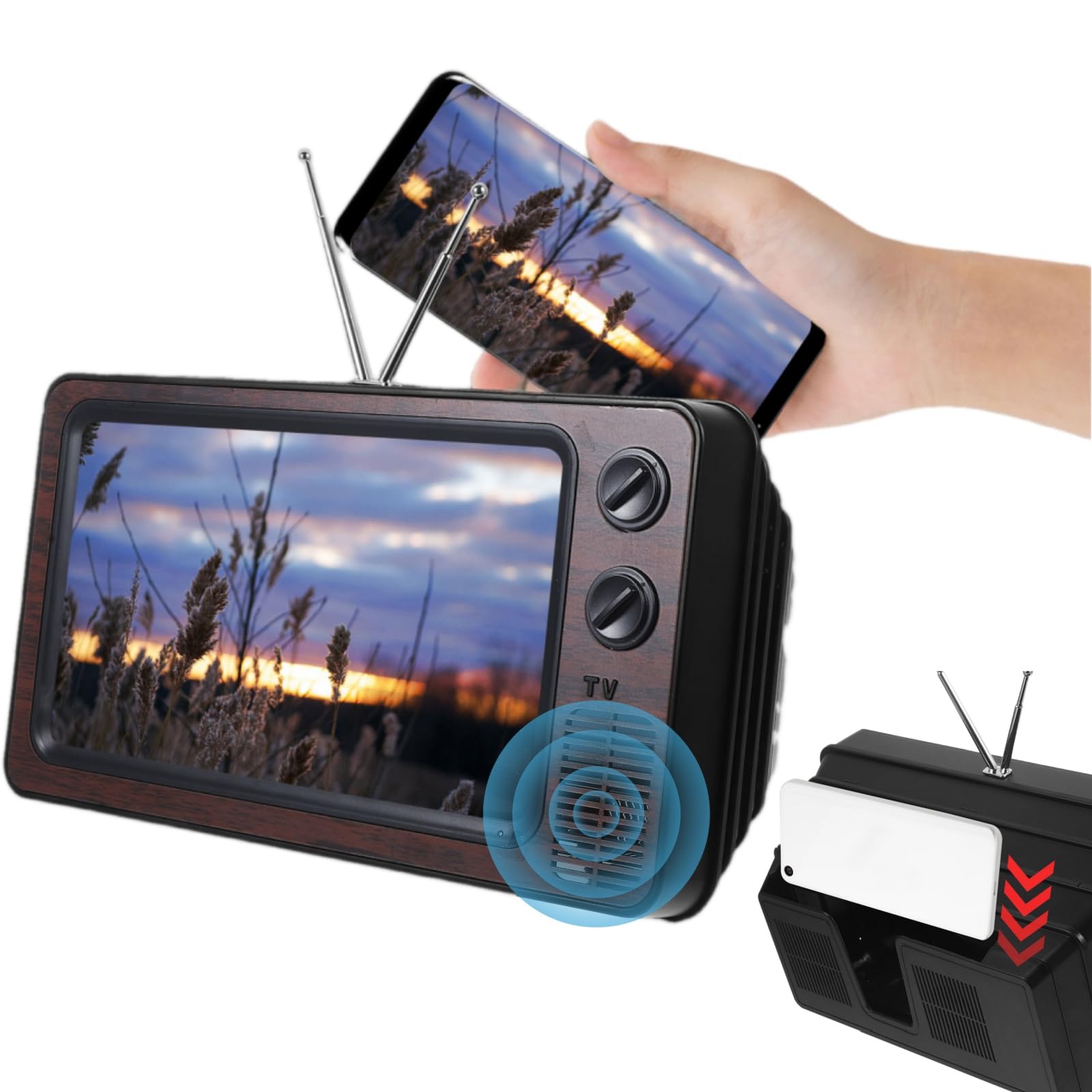 Loupe vintage en bois pour téléphone - Idéal pour regarder des vidéos au lit ou en voyage