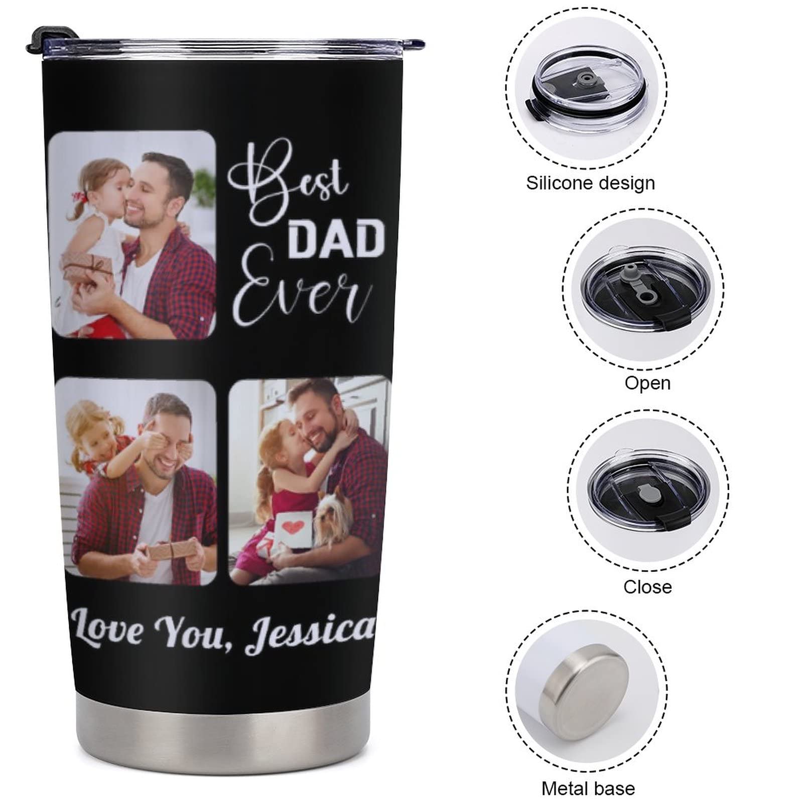 Personalized Photo Coffee Tumbler - Custom Bamboo & Stainless Steel Travel Mug | 450ml Insulated Cup Gift For Dad, Mom, Office - View #6