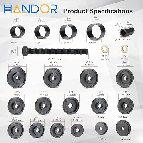 Miniatura 4 de Kit de prensa de rodamientos de rueda de 23 piezas, adaptadores de rodamientos de tracción delantera FWD Kit de herramientas de extracción de prensa