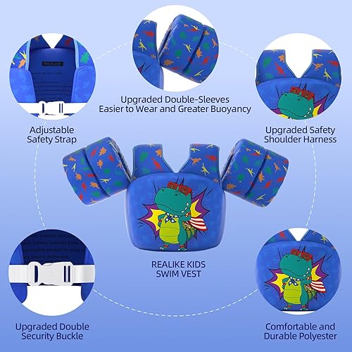 Miniatura 4 de REALIKE Chaleco de natación para niños pequeños, flotadores, ayudas de natación con arnés de hombro, alas de brazo para niñosbebésbebé, playa,