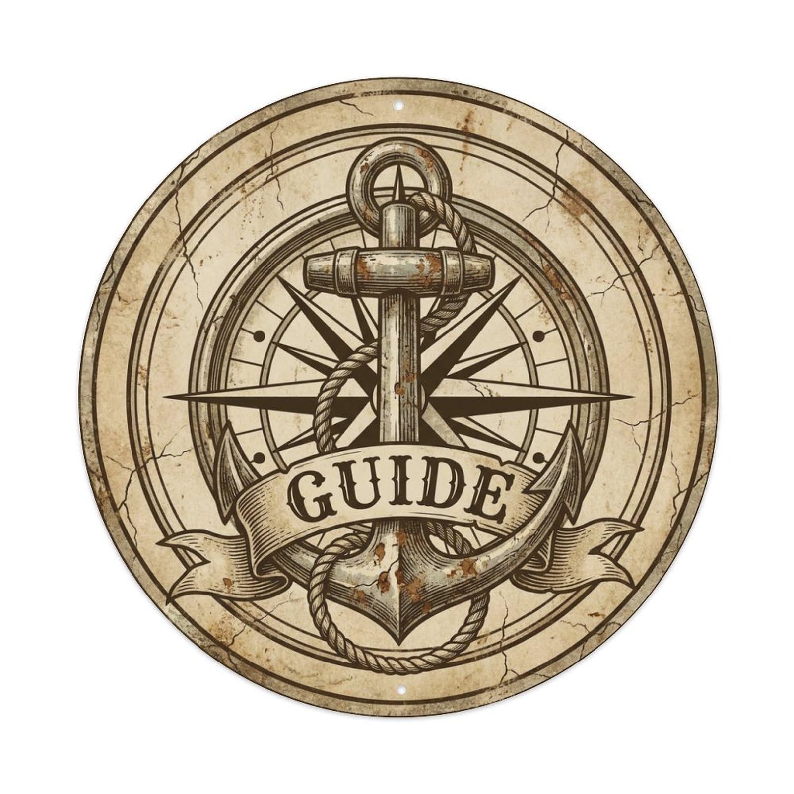 Guide Anchor Compass Rope Nautical Motto Metal Tin Sign