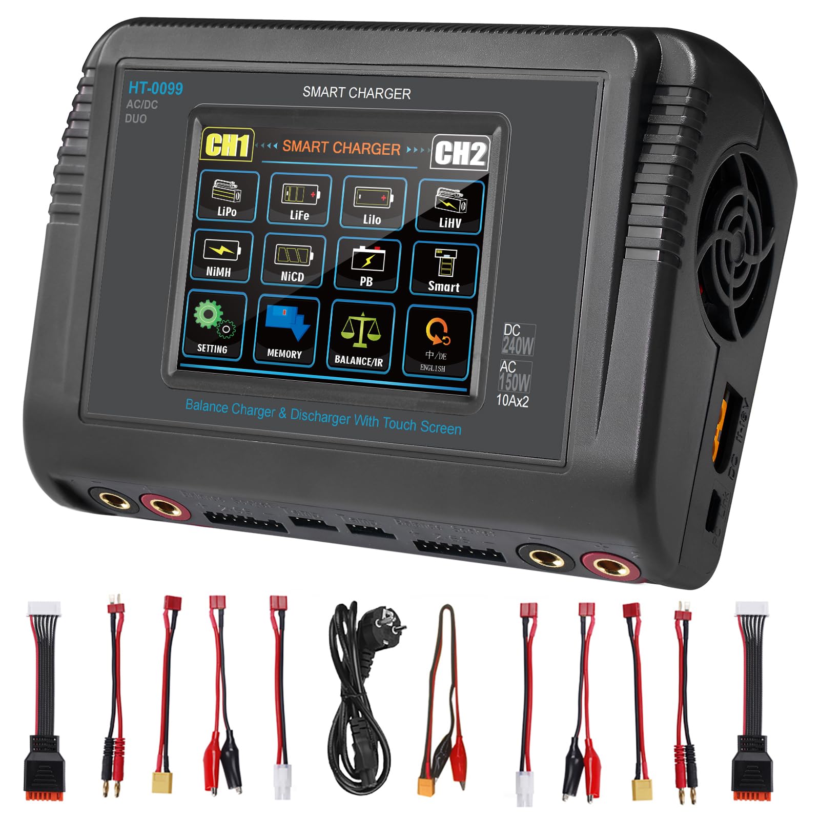 Haisito LiPo Ladegerät, Touchscreen Dual Balance Ladegerät Entlader AC 150W DC 240W 10A für Li-Ionen-Lebensdauer NiCd NiMH LiHV PB Smart Akku