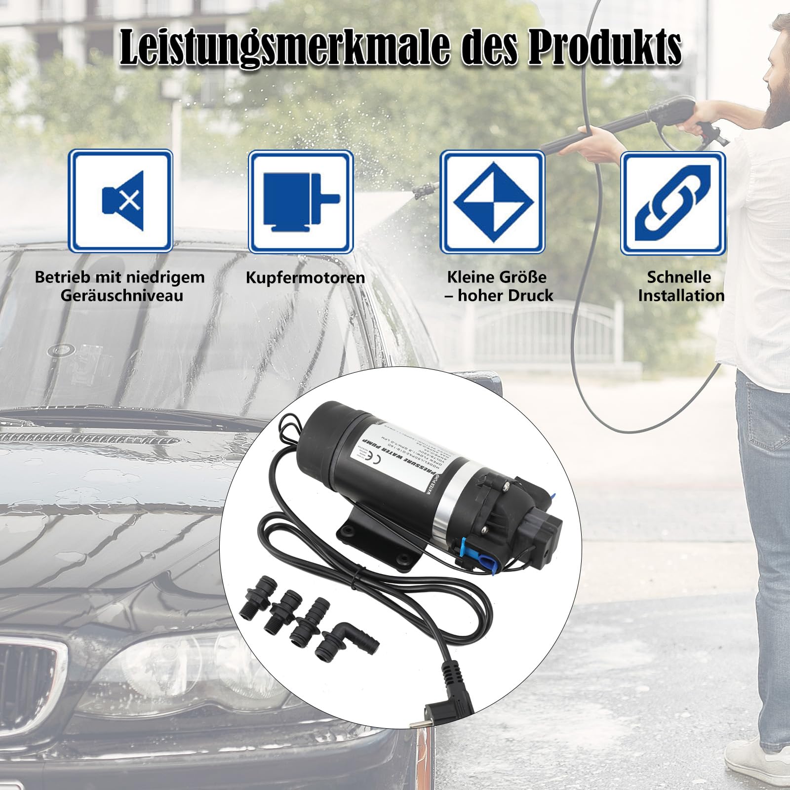 Hochdruck Membran Wasserpumpe, Elektrische Membranpumpe Wasserpumpe, Hochdruckwasserpumpe, Selbstansaugende Pumpe 150W 220V, 160PSI (11 Bar) 5,1–5,5L/min, 3/8"