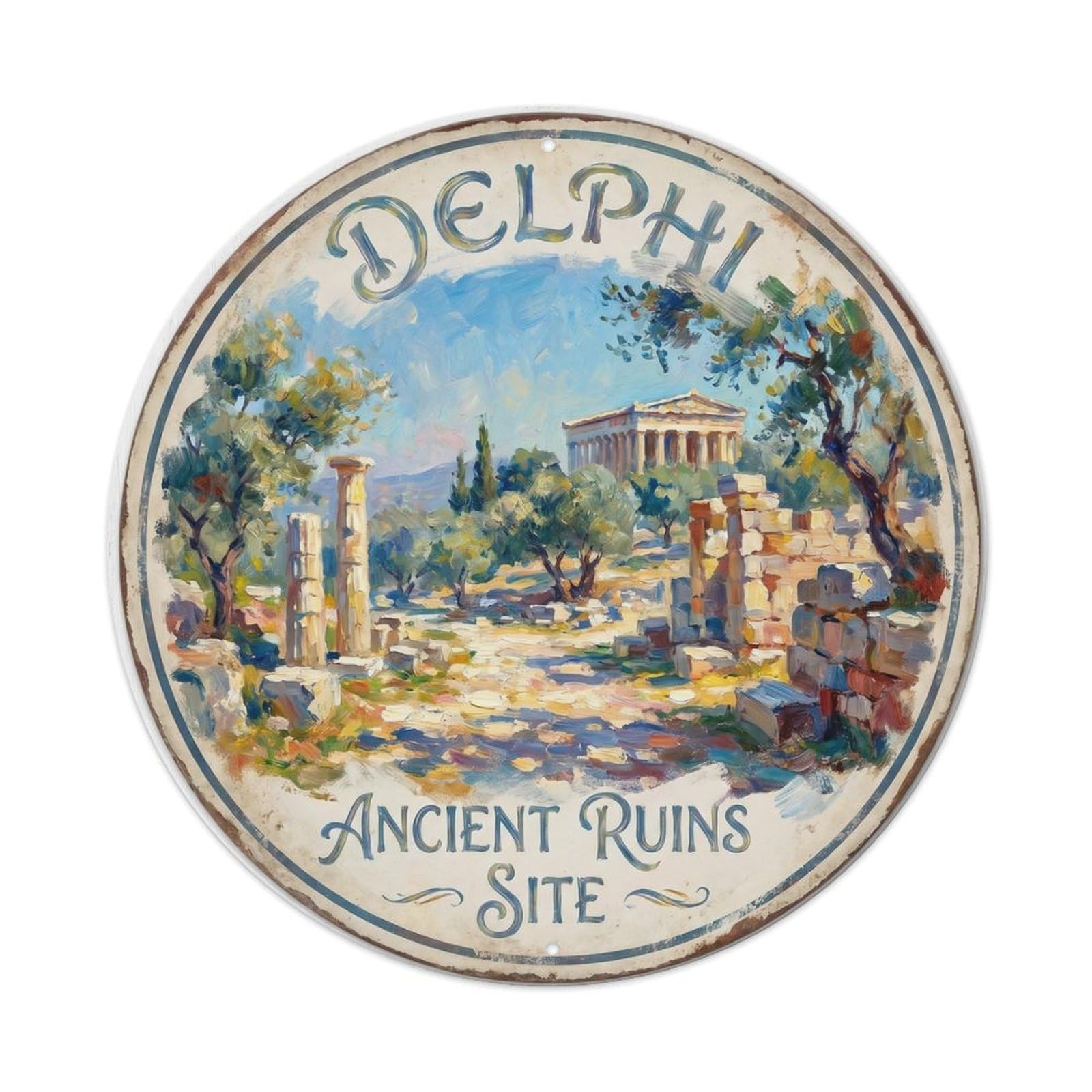 Vintage Travel Delphi Ruins Greece Metal Tin Sign