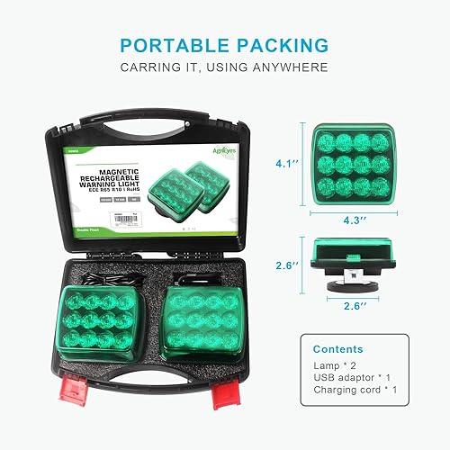 Miniatura 8 de Agrieyes Kit de luces estroboscópicas de emergencia, luces de advertencia de seguridad de 4.2 pulgadas, magnéticas y recargables, luces LED verdes