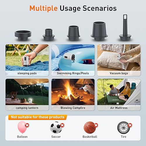 Miniatura 5 de Air Pump for Inflatables, Mini Air Pump with 1600 mAh Battery & Camping Light USB Rechargeable to Quickly Inflate Deflate for Pool Floats, Air