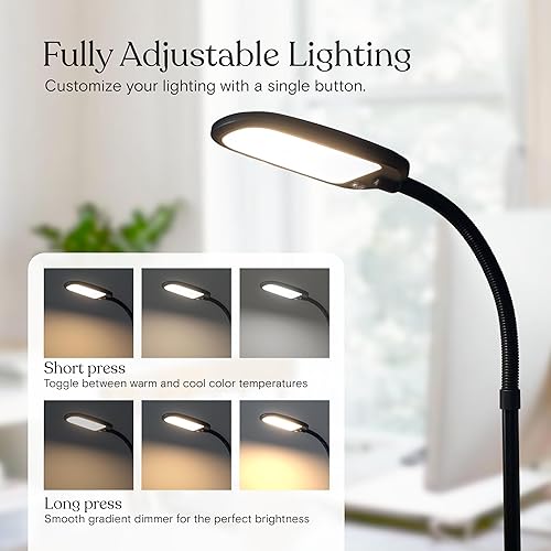 Vista 4 de Brightech Litespan - Lámpara LED de lectura de pie delgada, moderna lámpara alta con cuello de cisne ajustable para salas de estar y oficinas, luz