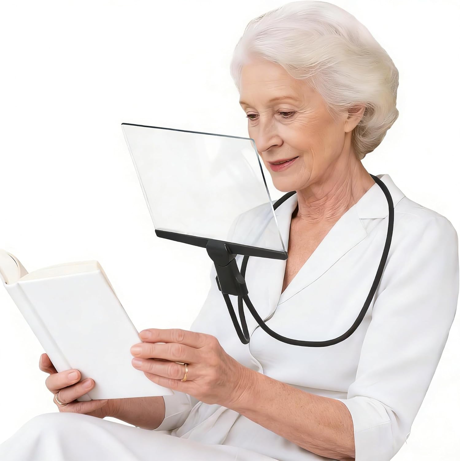 Wearable Magnifying Visor – 5X Hands-Free Magnifier for Reading, Wide-Angle Neck-Hanging Lens with Flexible Gooseneck, Ideal for Sewing, Crafts, Repair, and Seniors with Low Vision (Black)