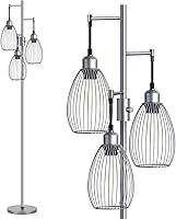 Vista 13 de Lámpara de pie regulable, 3 bombillas LED Edison de 800LM incluidas, lámpara de pie industrial de granja con elegante cabeza de jaula