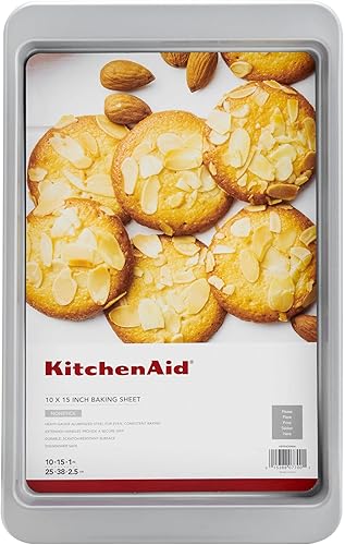 Miniatura 33 de KitchenAid Bandeja para hornear de acero aluminizado premium, antiadherente, 10x15 pulgadas, contorno plateado