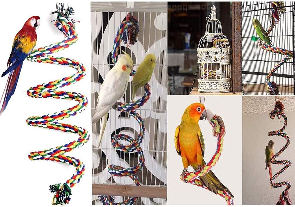 Yuecoofei Parrot Rope Perch Cotton Rope Bird Perch with Bell Climbing Stand Bar Bird Bungee Toy Parrot Chew Toys,pet Toys,Bird Perch,…