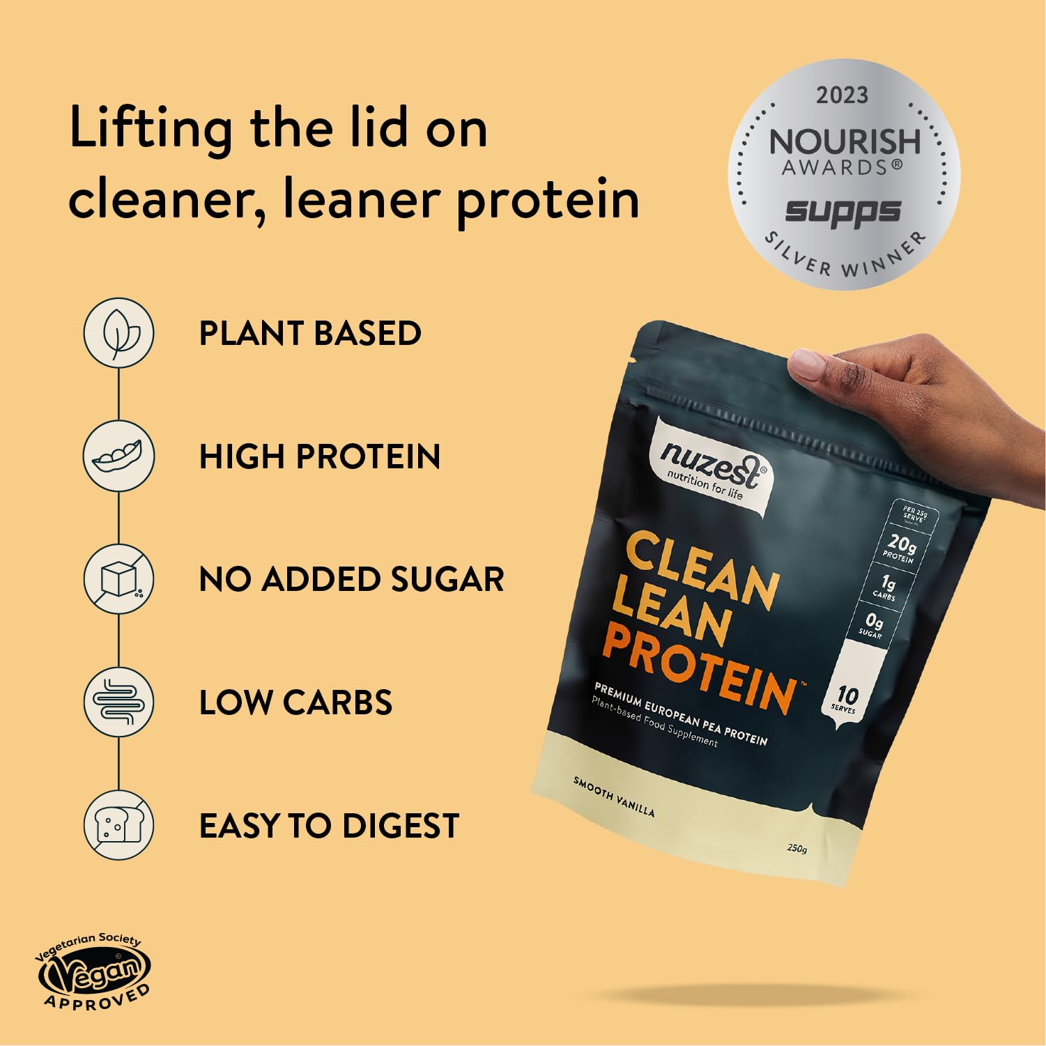 Nuzest - Erbsenproteinpulver - Clean Lean Protein - Vanille - Veganer Proteinshake - Pflanzenbasiert, Kalorienarm & Kohlenhydratarm - Glutenfrei - Milchfrei - 250g (10 Portionen)