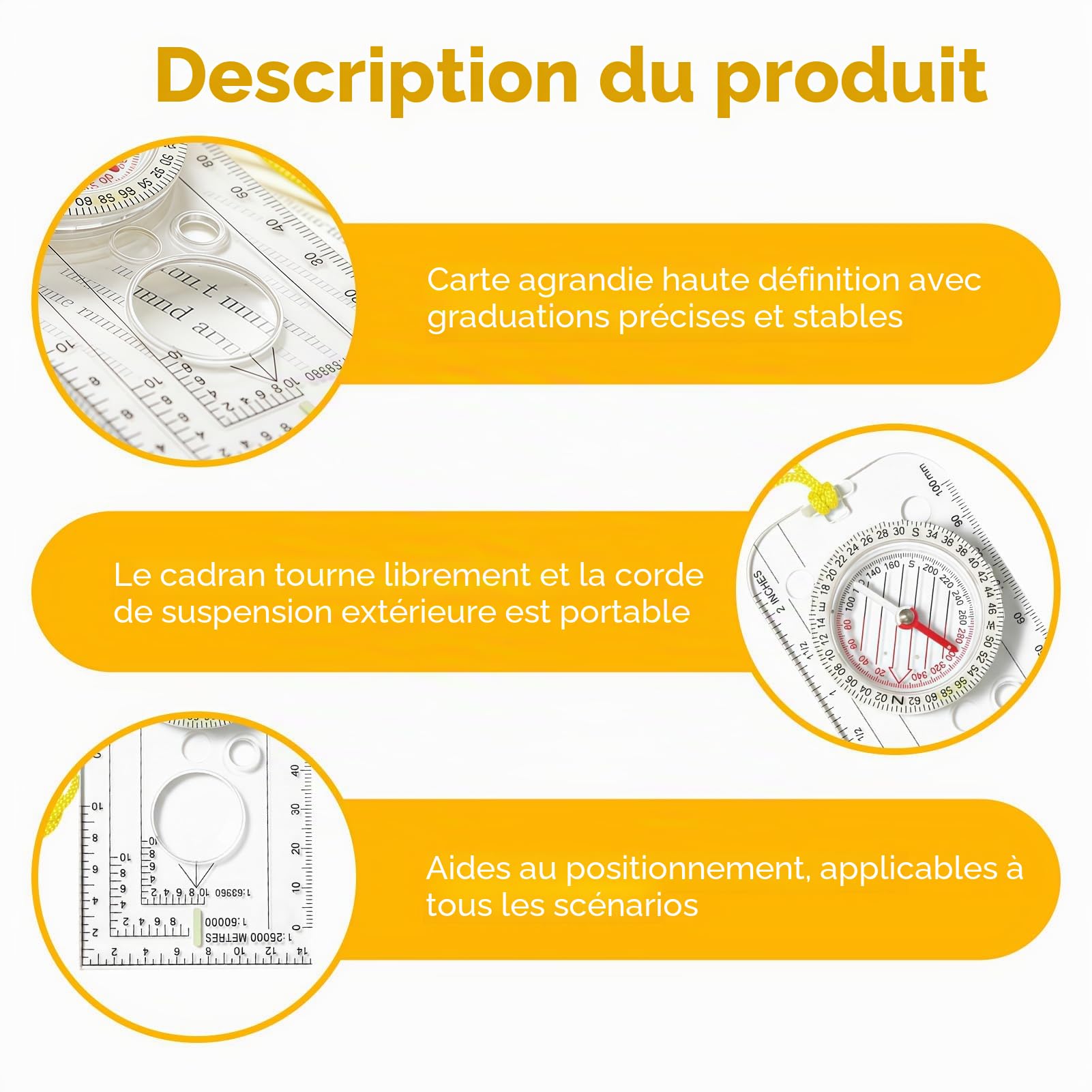 Boussole de navigation, règle pour carte, boussole de randonnée pour lecture, Boussole de Scout
