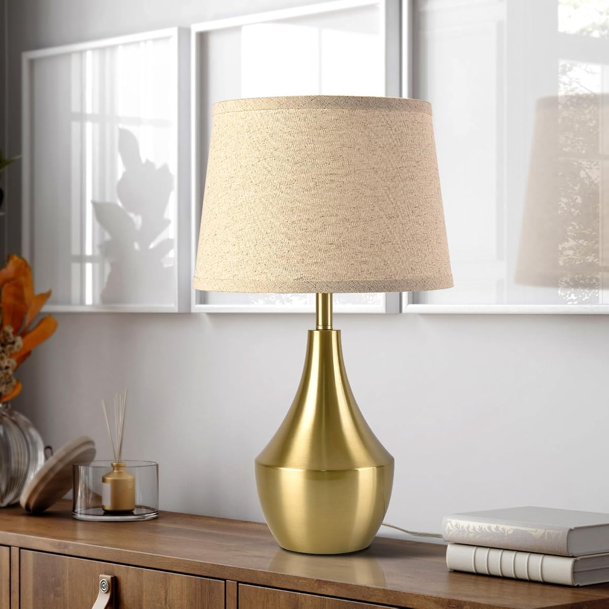 Sionfungluxx Brass Gold Bedside Table Lamp, 19.3 Modern Table Lamp for Bedroom