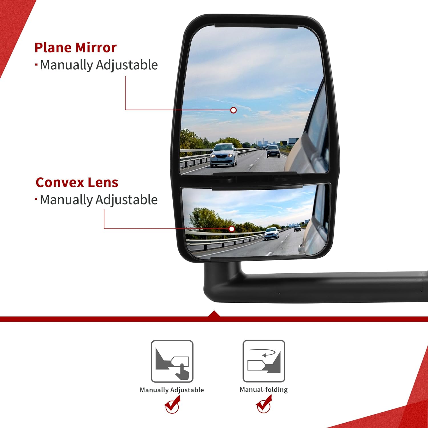 YITAMOTOR Left Driver Side Mirror Towing Mirror Compatible with 2003-2019 Chevy Express GMC Savana 1500 2500 3500 Manual Folding Manual Adjustment Door Mirror Black