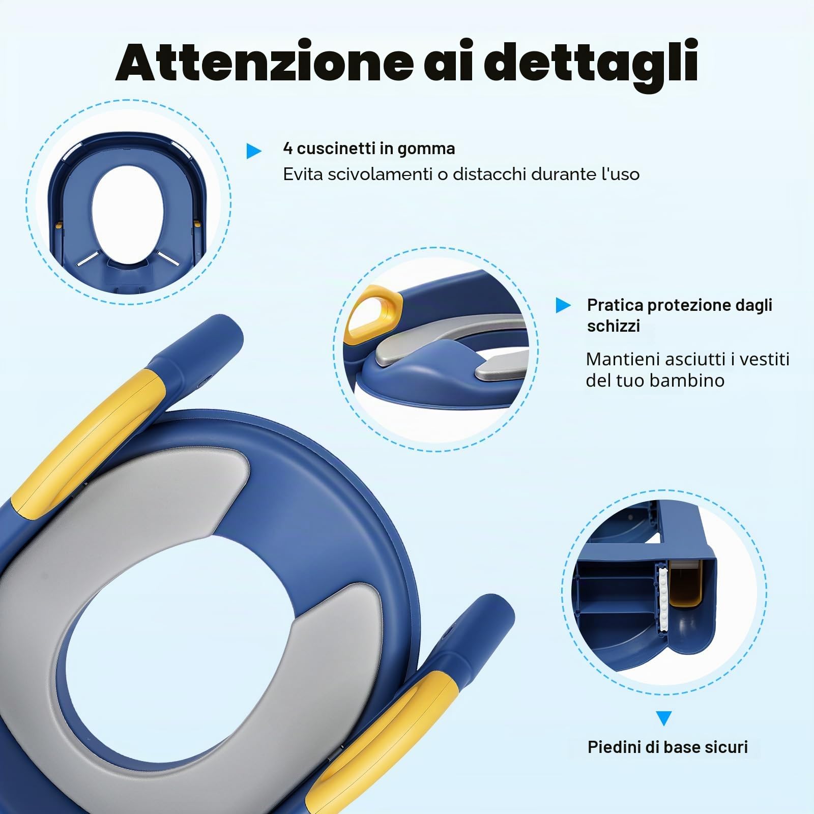 Sedile WC per Bambini con Scala, Sedile WC Pieghevole per Bambini per WC a V/U/O, 6 Regolazioni di Altezza, Supporto WC a U, con Cuscino PU Rimovibile, Blu