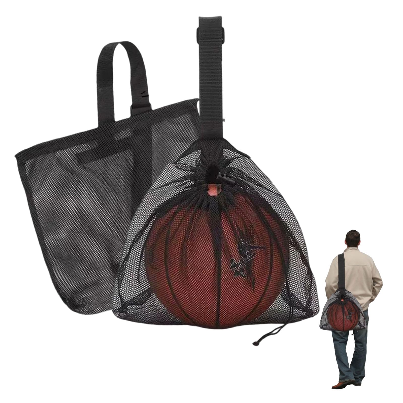 MINZHI Lot de 2 Sacs de Basket-Ball Portables - Sac à Dos et Sac en Filet pour le Transport de Ballons