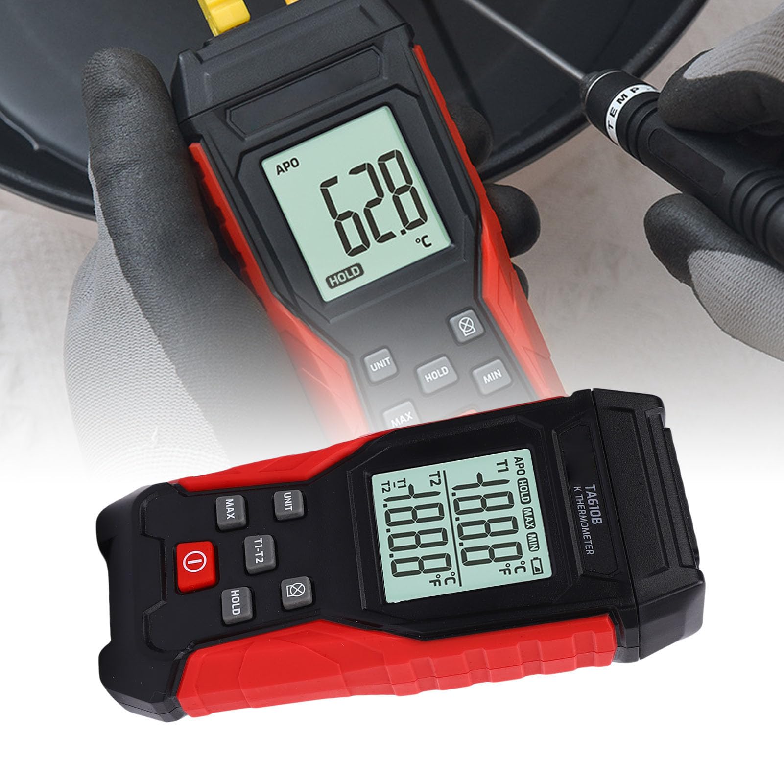 Digitales Thermoelement-Thermometer Typ K, Zweikanal-Thermoelement-Thermometer mit Sonde, Messbereich -328°F bis 2501°F