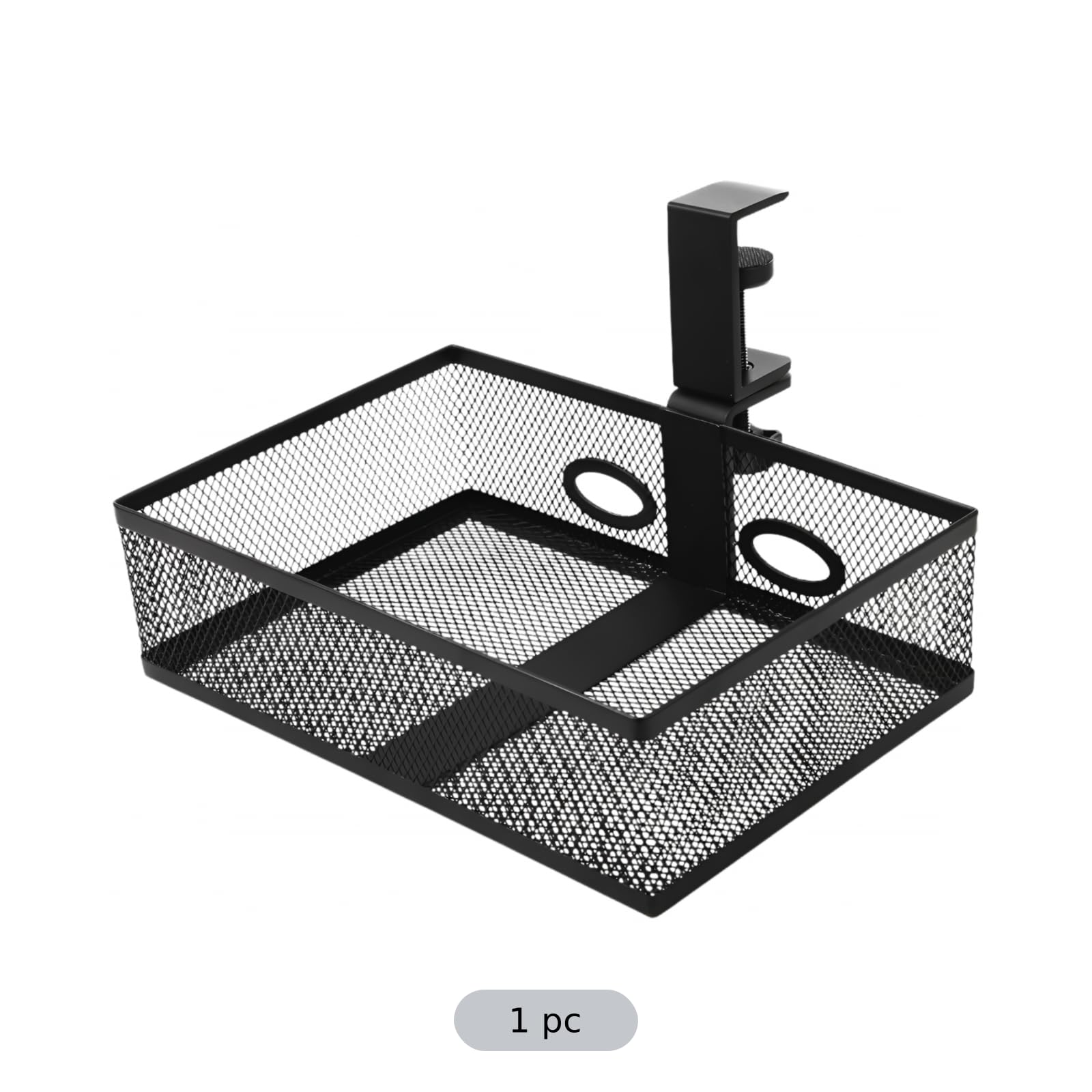 Organizer da scrivania in rete, girevole sotto la scrivania, con foro per cavo da 1.2 in / 3 cm, morsetto su cestino rotante per cancelleria, telefono cellulare e forniture per ufficio