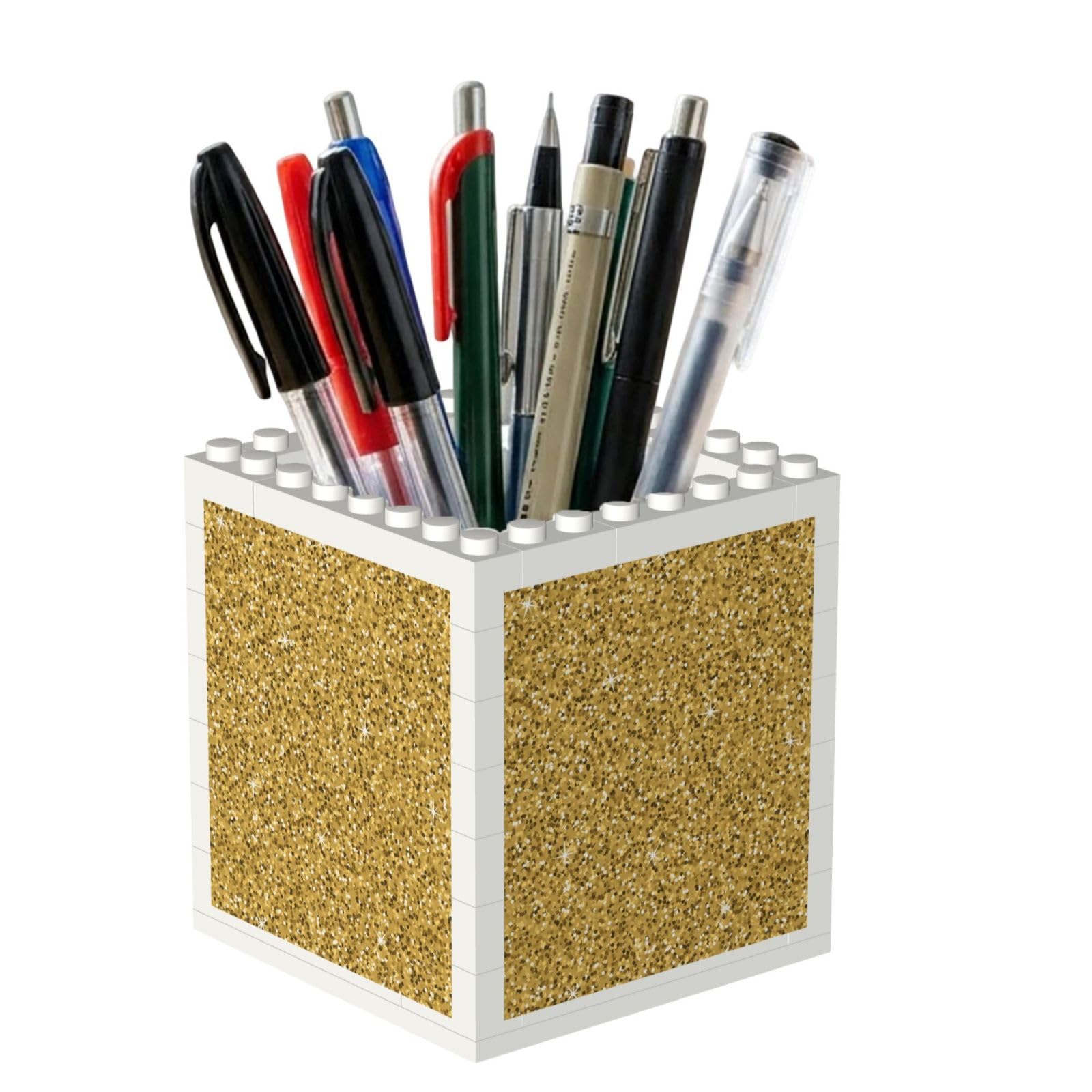 Poadnly Seamless Gold Glitter Shimmer, Pen Pot Pencil Holder for Office Home School, Compact Desk Organiser for Office Stationery