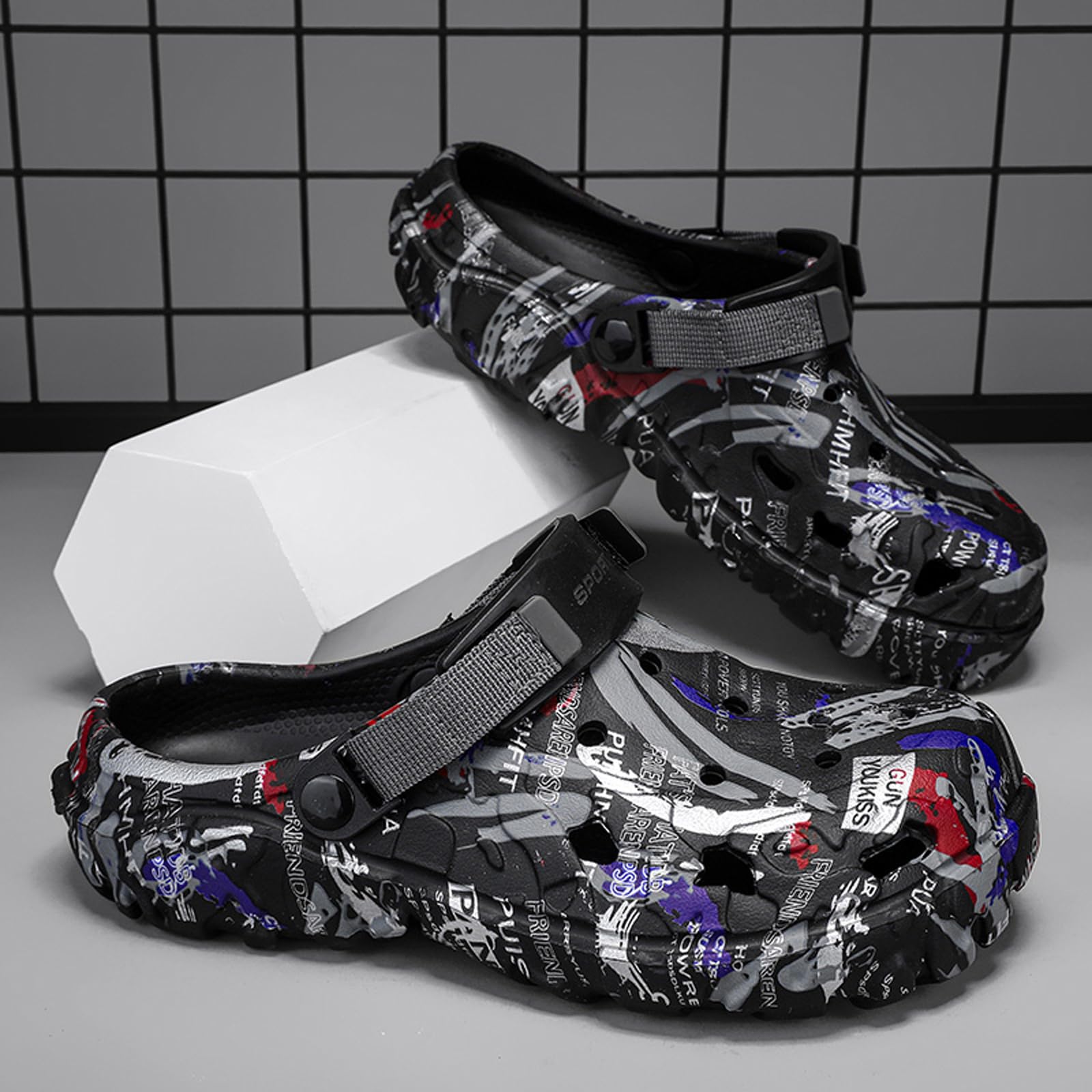 CERYTHRINA Sabots de Jardinage Homme Camouflage à Motif - été Réglable Confortable pour Clogs - Chaussures de Jardin Pantoufles Antidérapant - Caoutchouc Chaussons Aquatiques Confortable pour Jardin