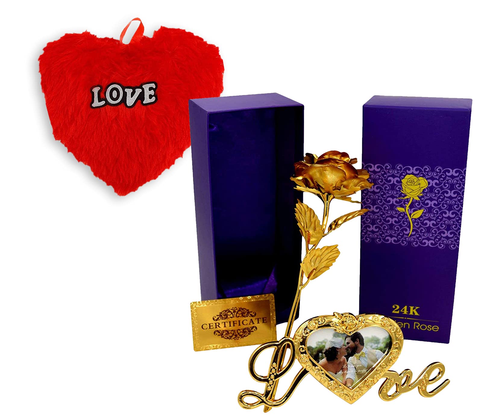 INTERNATIONAL GIFT® Golden Rose Flower 25 cm with Photo Frame Love Stand with Luxury Box and Carry Bag with Emoji Heart Smiley Pillow/Cushions-image-30