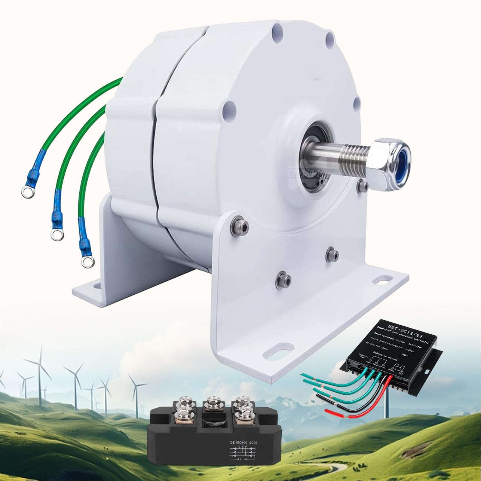 3 Phase Permanent Magnet Alternator, 8000W 9000W 10000W 12000W Gearless Permanent Magnet Generator with Rectifier for Wind Turbine Water Turbine with Base,8000W-120V