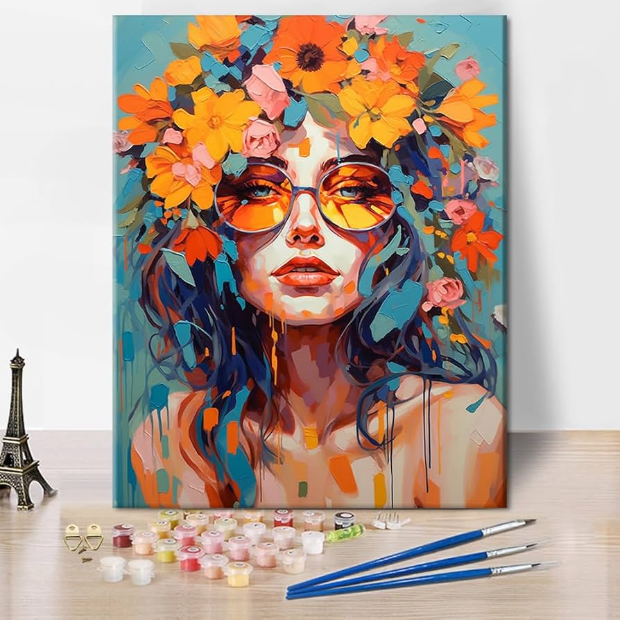 TISHIRON DIY Paint by Numbers on Canvas, Woman with Flowers and