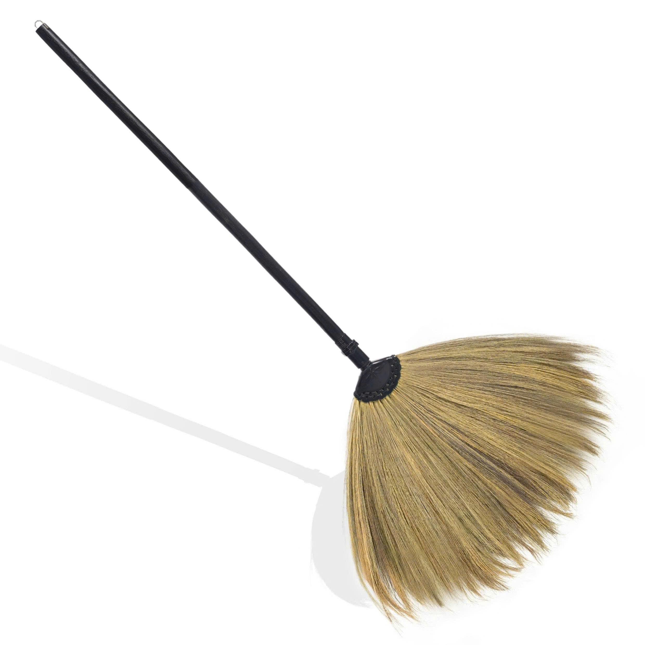 Scopa per erba con manico nero, 2 pezzi, scopa vietnamita fatta a mano in paglia con setole morbide per pavimenti interni, cucina, soggiorno e esterni