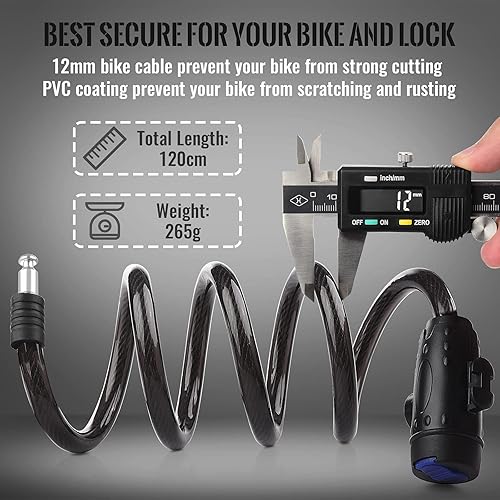 Miniatura 4 de Candado de bicicleta, 4 pies3.9 ft Diyife - Candados de cable para bicicleta con 2 llaves, resistente a la intemperie, cable de seguridad antirrobo