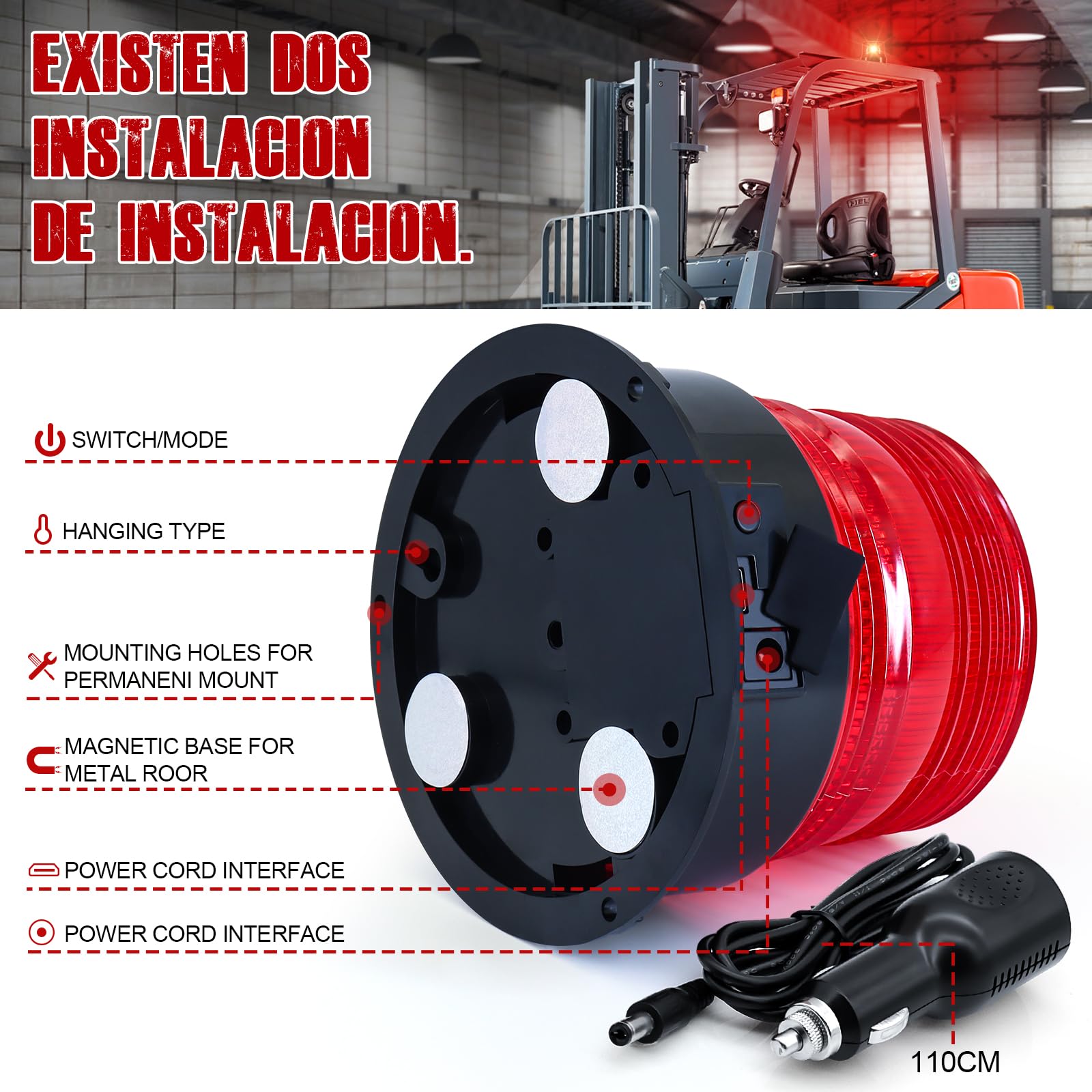 Dinfu rotativo led bateria LED rojo, 12V-24V luz roja de advertencia con magnético para coche tractor carrito de golf UTV remolque SUV vehículos de emergencia departamentos de bomberos