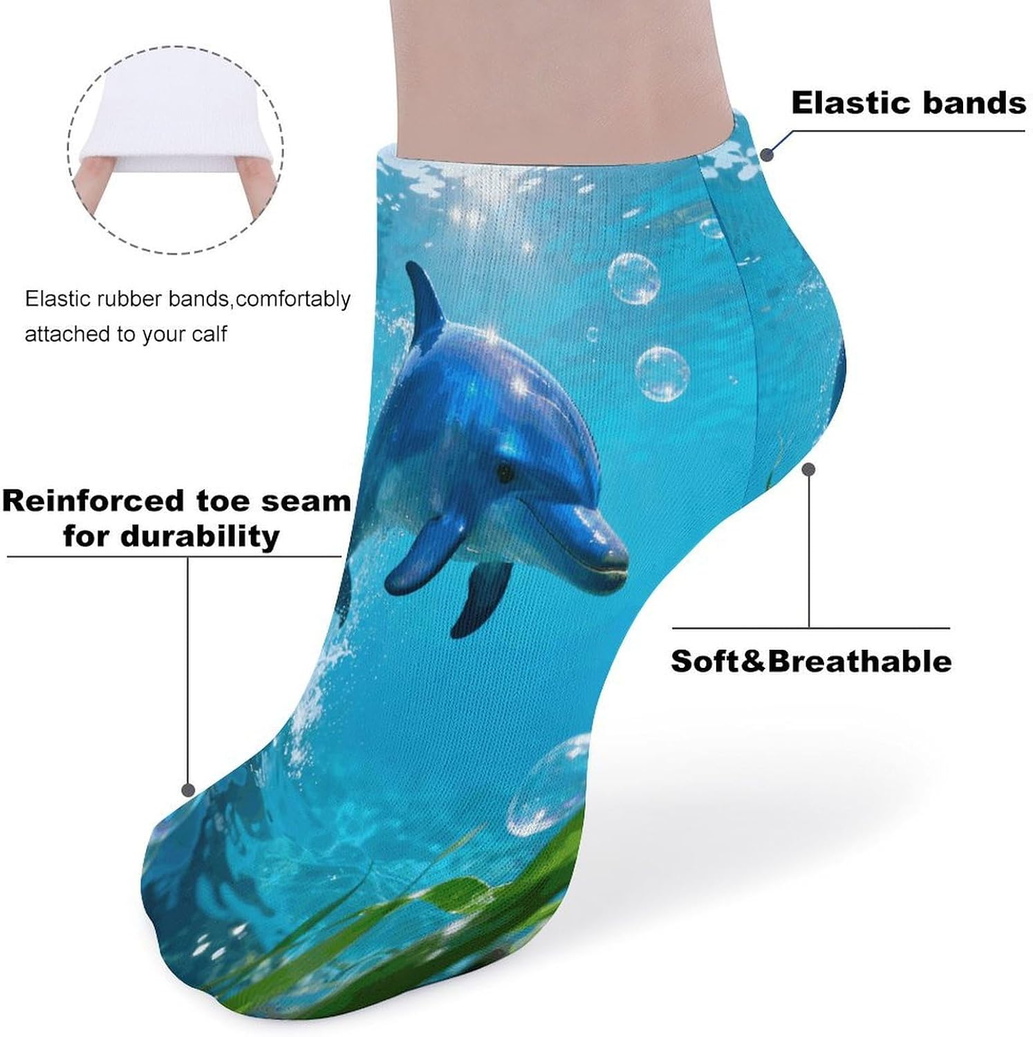 Blue Dolphin Crew Sock for Men Women Funny Novelty Socks Athletic Ankle Socks Comfort Soft Low Cut Tab Sock 5 Pairs