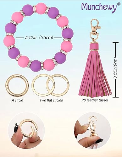 Miniatura 4 de Munchewy Pulsera de silicona para mujer, llavero con cuentas con borla de circón para regalo del día de la madre