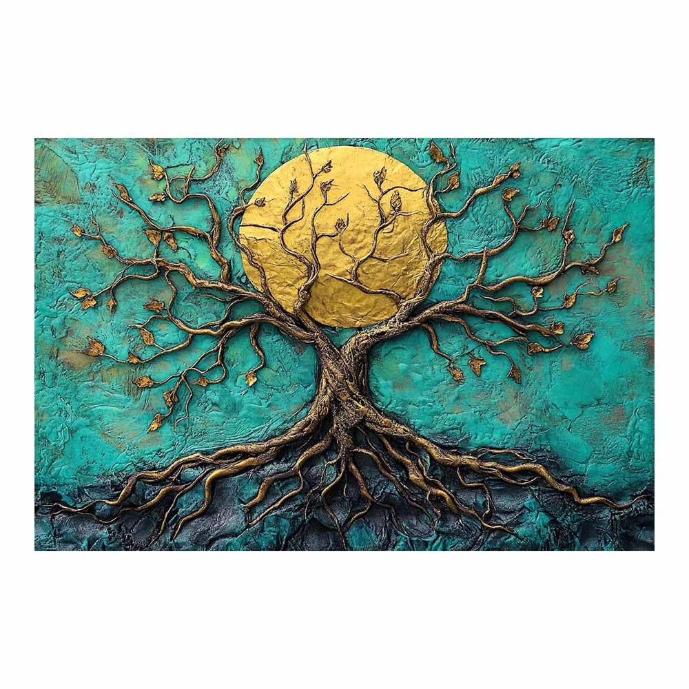 ZAMAEIU The tree of life Golden-Wheel Tree Canvas Paintings Abstract Tree,Wall Art Poster Modern Room Bedroom Home Decor Geometric Print Patterns(brown)-80x120cm Unframed