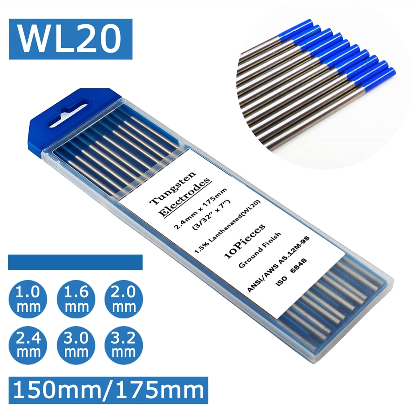 Varillas de soldadura Varillas for soldadura fuerte Electrodo de soldadura - WL20 2% Electrodos de tungsteno lantano Varillas de soldadura TIG 1.0/1.6/2.0/2.4/3.0/3.2 Electrodos de soldadura de baja t
