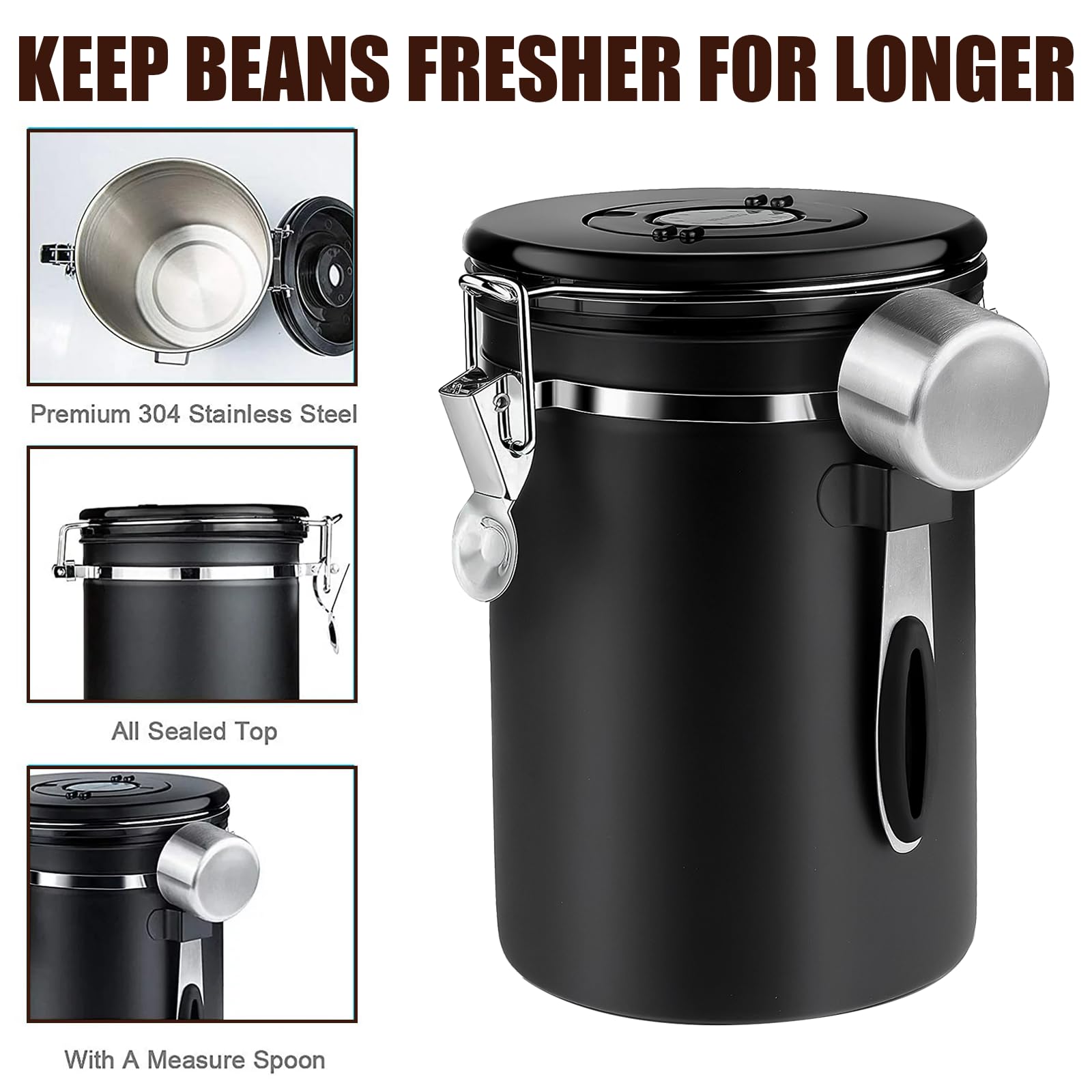 GANILITY Kaffeedose Aus Eisen - 500ml Luftdicht Mit Holzdeckel & Löffel - Für Kaffeebohnen, Tee, Nüsse & Mehr