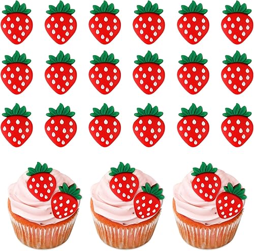 25 adornos rojos para cupcakes de fresas para cumpleaños, bodas, aniversarios, Navidad, baby shower y fiestas de graduación