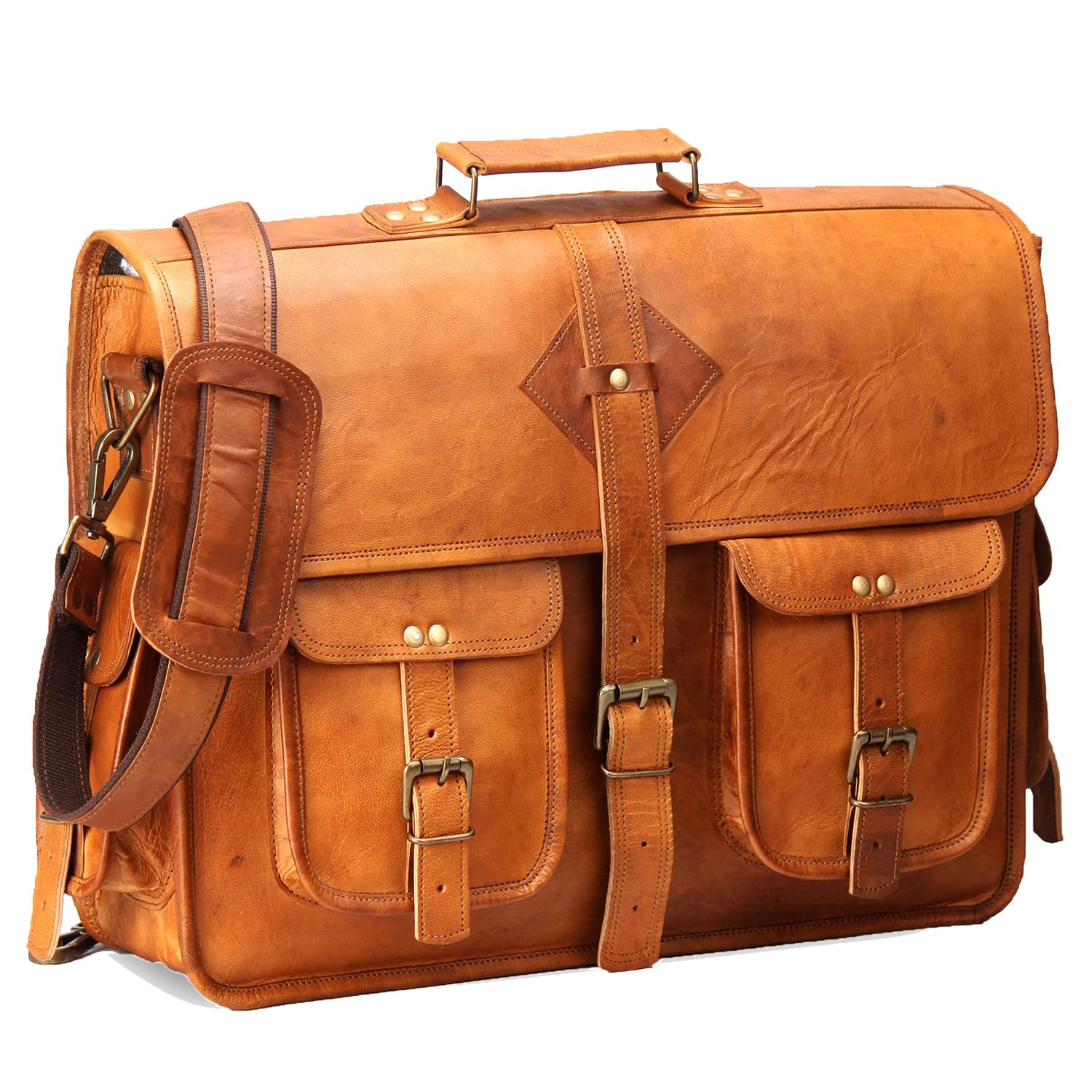 Vintage Leather Laptop Bag for Men Full Grain Large Leather