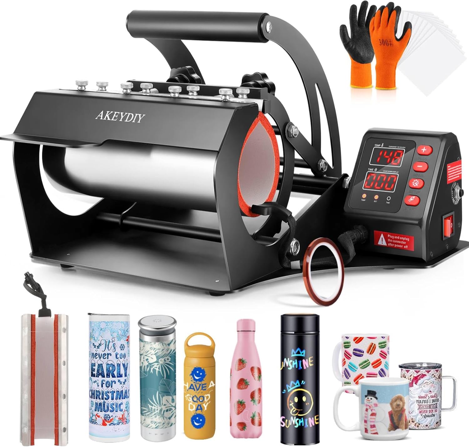 AKEYDIY 30oz Tumbler Heat Press Machine, Mug Press Heat Up Fast & Even, Pro Tumbler Press for 11oz-30oz Sublimation Tumblers, Cups, Glasses and Mugs with Sublimation Heat Tape and Gloves, Blue