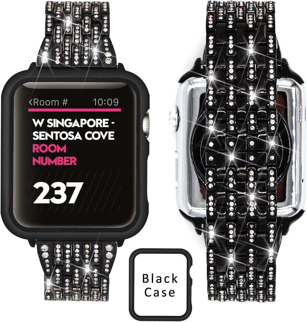 Ezzdo Apple Watch Diamond Band, Rhinestone Luxury Diamond Stainless Steel Replacement Bands for Apple Watch 38mm 42mm Series 1/2/3 (Black, 38mm)