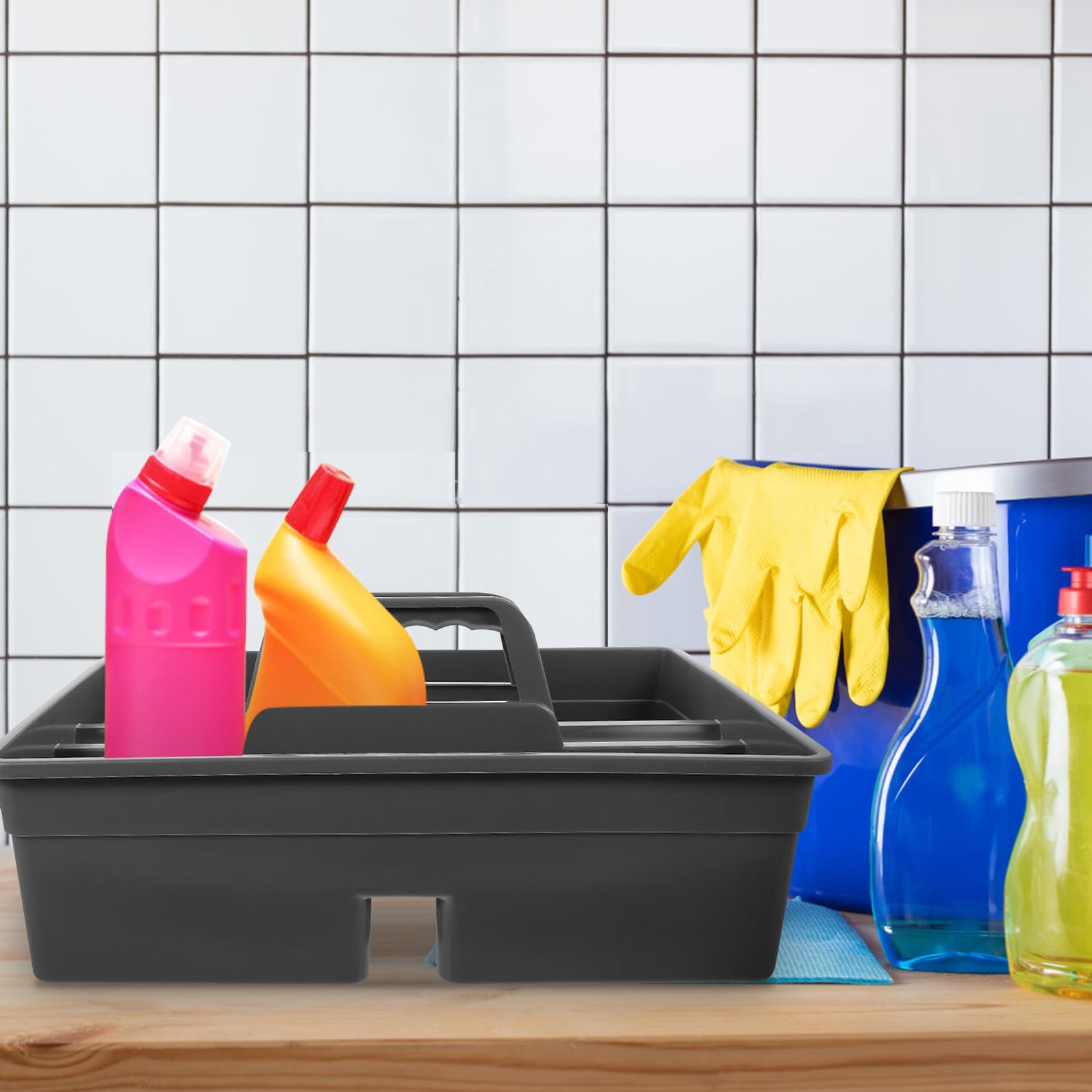 Sosoport Organizer la Pulizia con Manico Porta Prodotti Pulizia in Pp Portatile per Pulizie Casa e Servizi Igienici