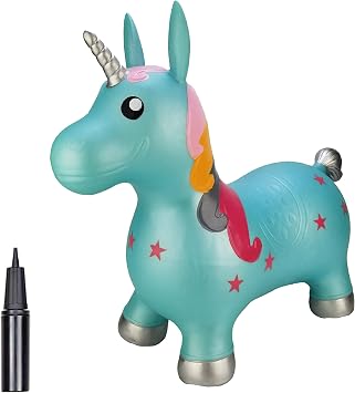 Inflatable Animal Bouncy Ride On Hopper Pump Included Blue Unicorn