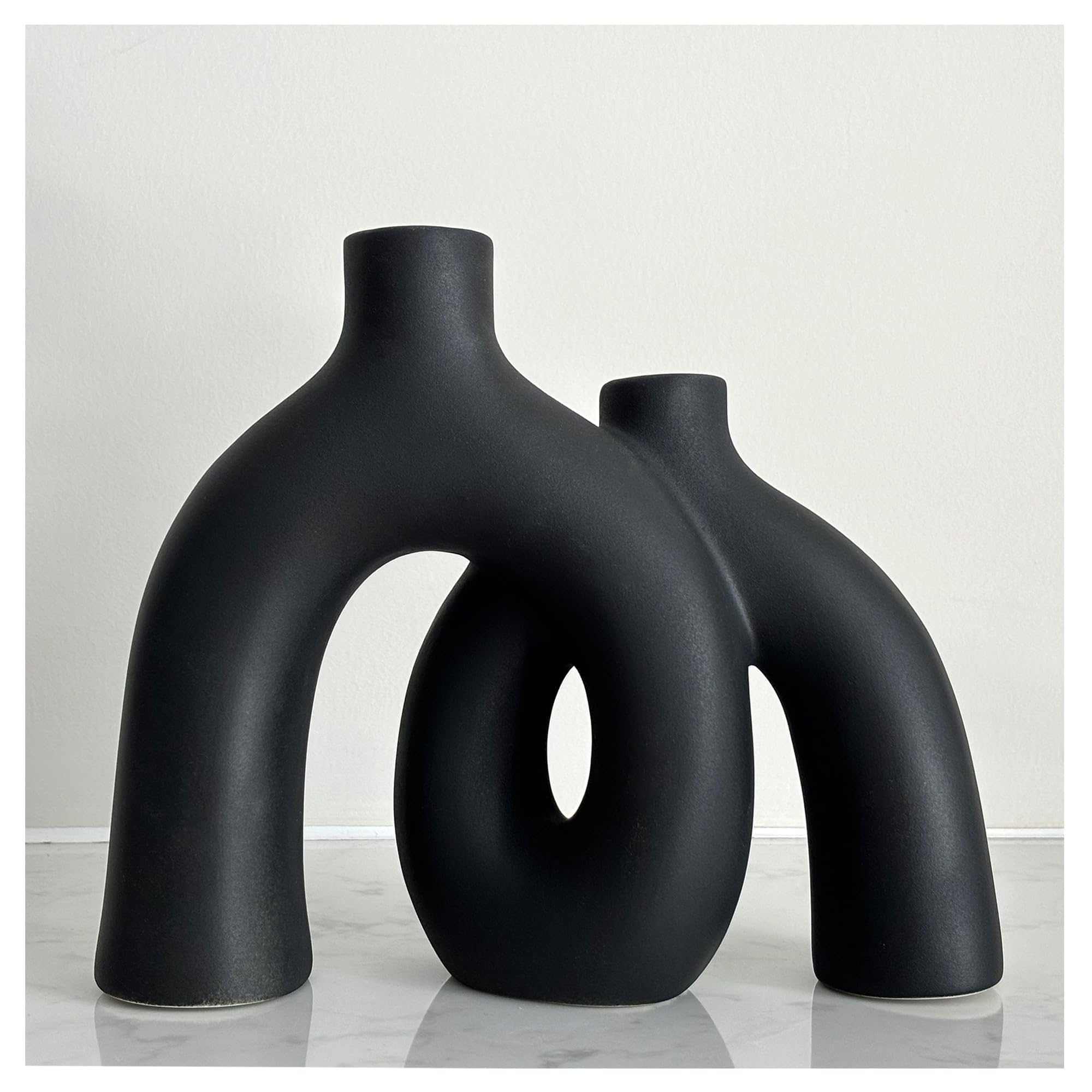 Matte Black Ceramic Vases Set - Modern Decorative Vases for Living Room, Dining Table, Bookshelf and Fireplace, Minimalist Vases for Hallway and TV Cabinet