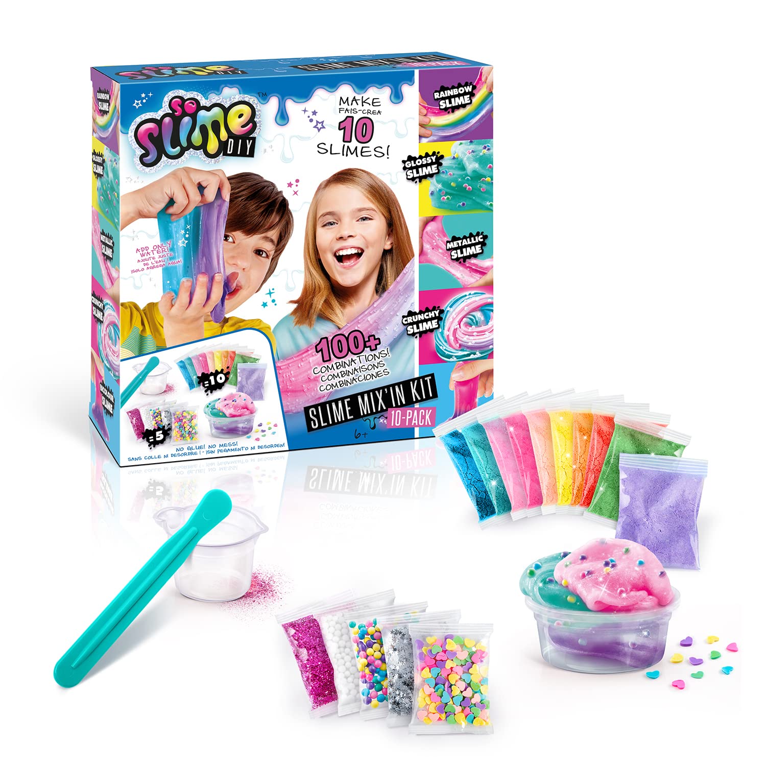 So Slime DIY Mix'in Kit 10 Pack, Multi-coloured, Make 10 Slimes, Styles and Decorations for 100+ Combinations, No Glue! No Mess!,Everything Included to Mix Your Own Slime