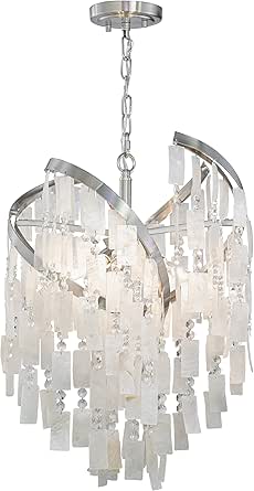 VAXCEL Isabel 4L Satin Nickel Coastal Glam Pendant Chandelier Light with Capiz Shells and Crystal